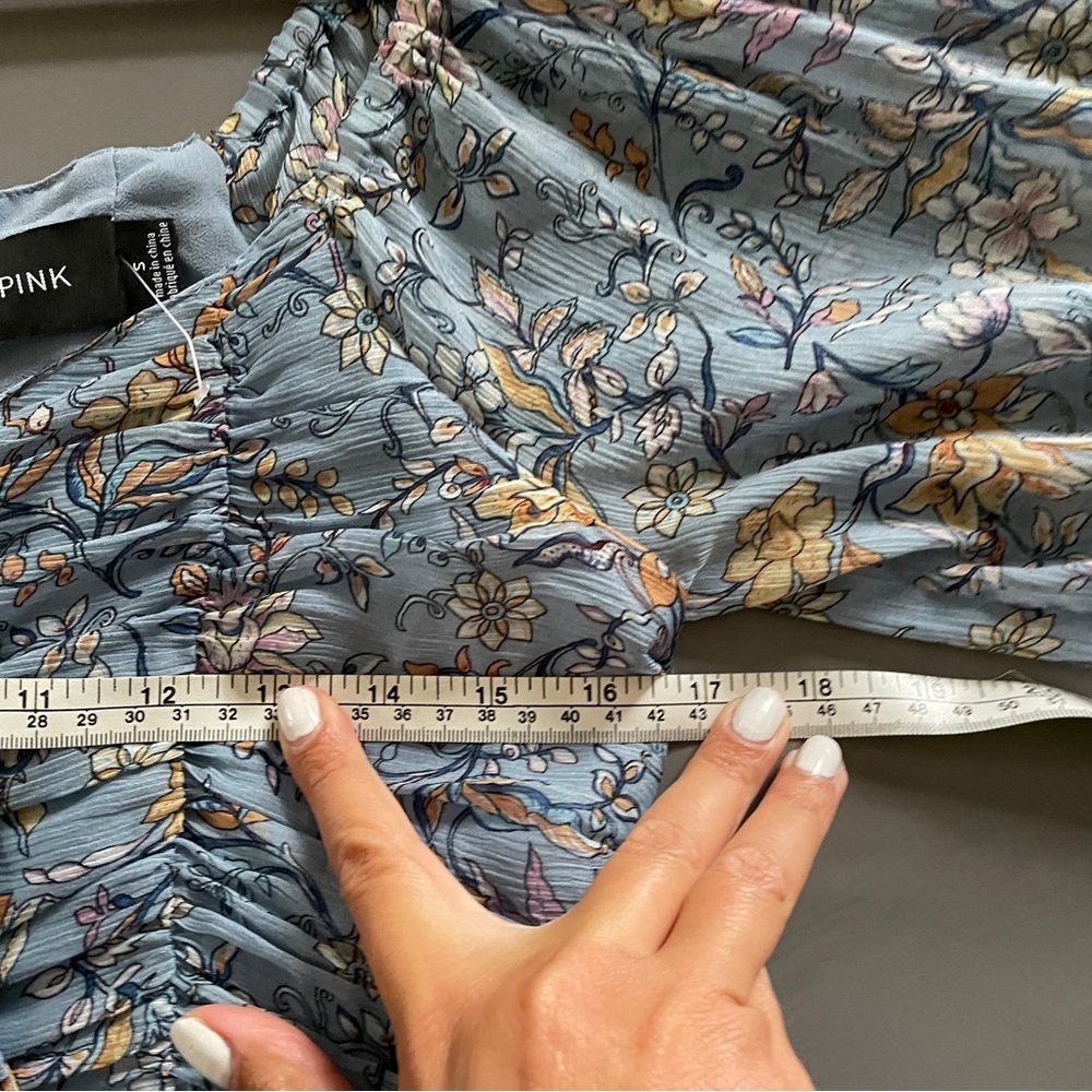 Mink Pink Blue Floral Dahlia Ruched Dress - Picture 14 of 16
